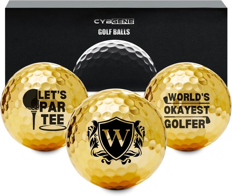 CybGene Funny Golf Gifts for Men Unique, Personalized Gold Golf Balls, Cool Accessories for Golf Lovers, Golfers, for Birthday and Christmas - Image 1